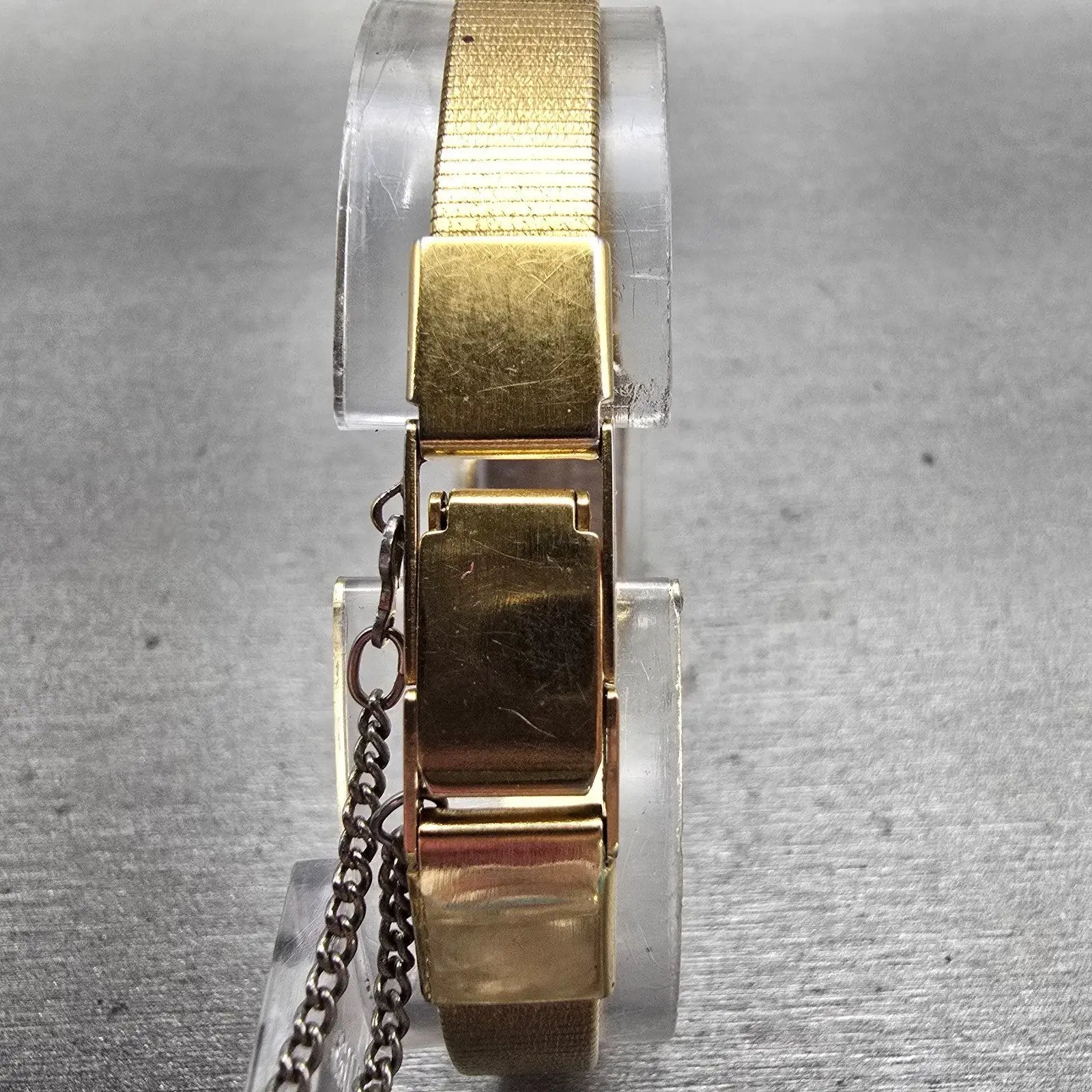 Seiko Watch Women 12mm Black Dial Gold Tone Rectangle 2E20-5490 New Battery VTG7