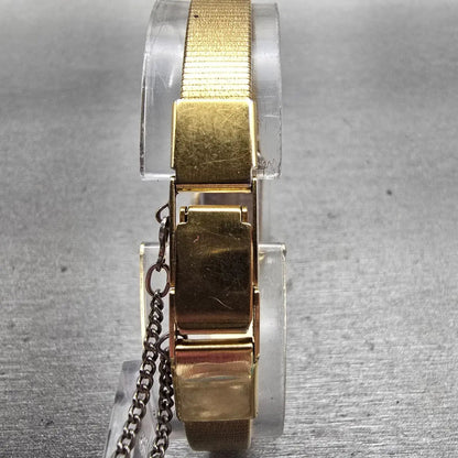 Seiko Watch Women 12mm Black Dial Gold Tone Rectangle 2E20-5490 New Battery VTG7