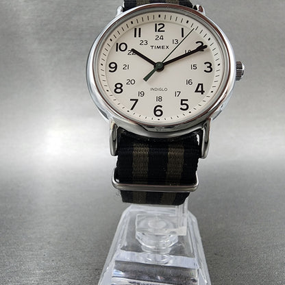 Timex Weekender Watch Men 38mm Cream Dial Silver Tone Indiglo New Battery5