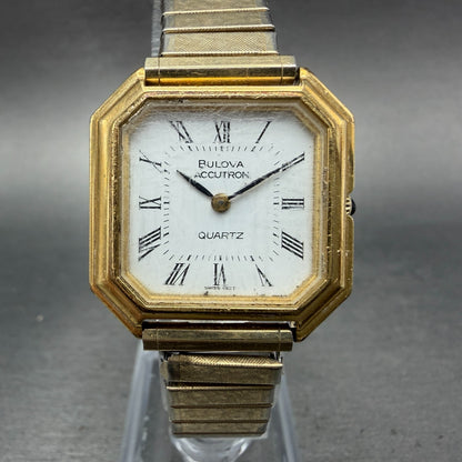 Bulova Accutron Watch Women 27mm White Dial Gol Tone Octagon 6927 VTG PARTS0