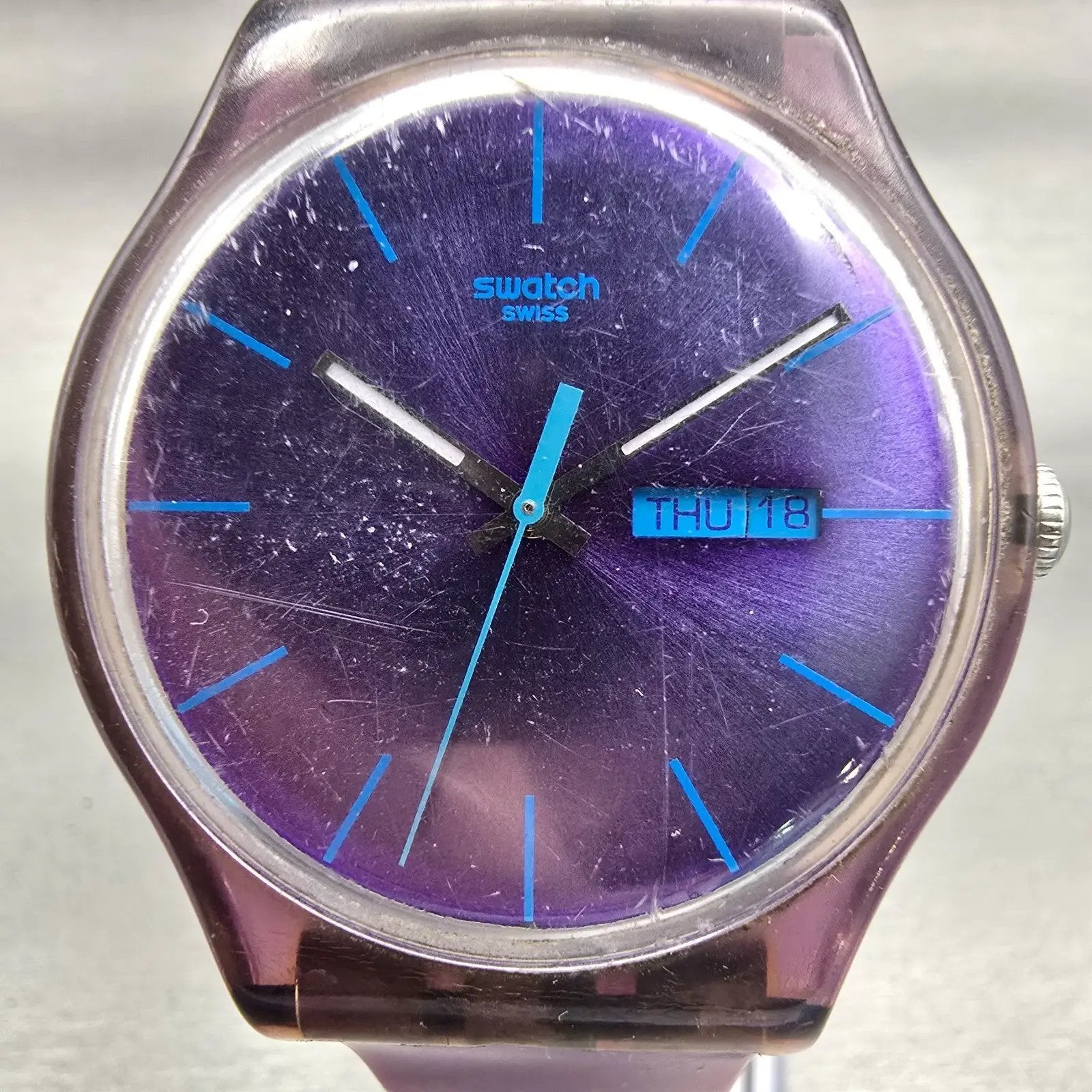 Swatch PURPLE REBEL Watch Men Purple Dial Purple Daydate SUOV702 New Battery1