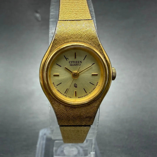 Citizen CQ Watch Women 19mm Champagne Dial Gold Tone Round 4031-S02295 New Batt0