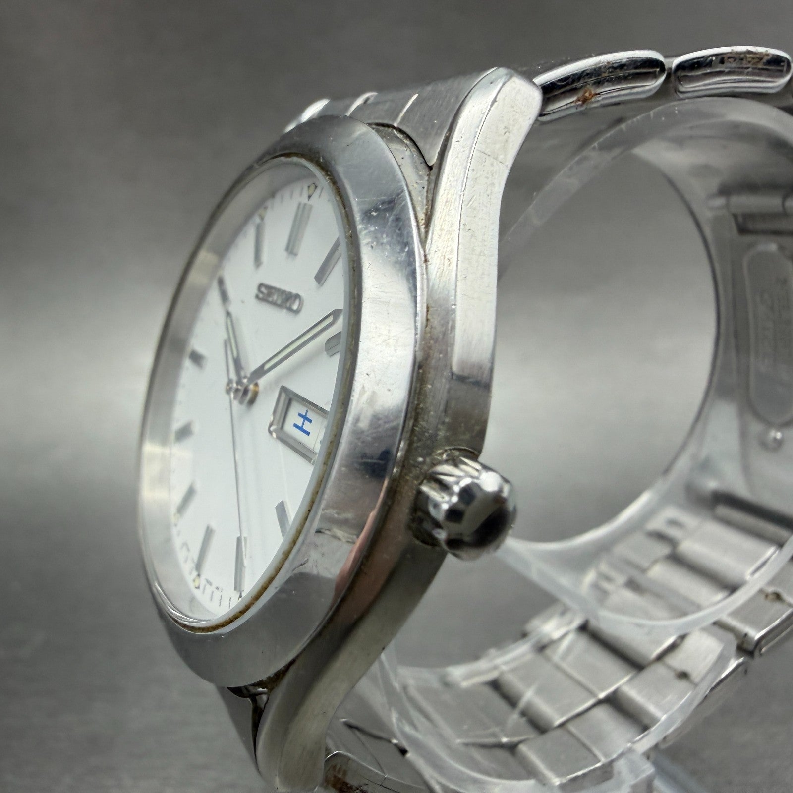 Seiko Watch Men 37mm White Dial Silver Tone Daydate Round 7N43-9080 New BatteryG2