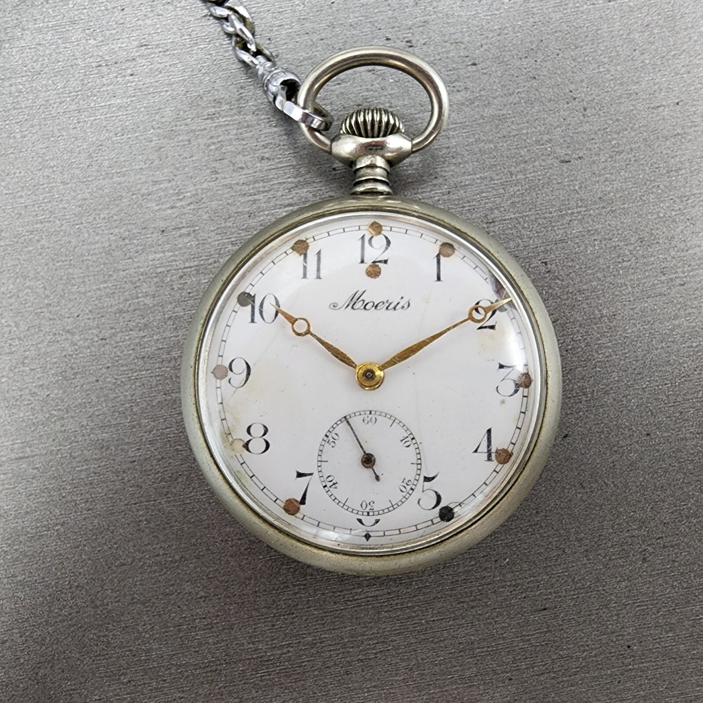 Moeris Pocket Watch Men 43mm White Dial Steel Manual Wind READ!!! Vintage