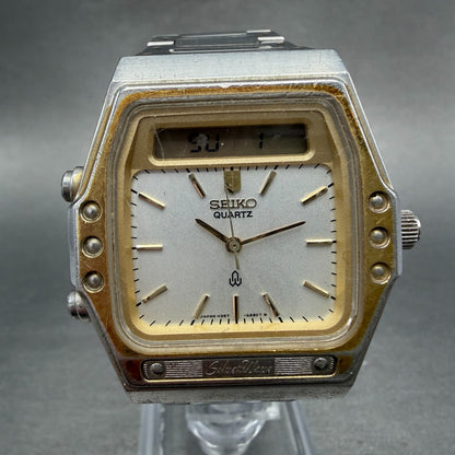Seiko Analog Digital Watch Men 35mm Silver Dal Two Tone H357-5140 PARTS Vintage0
