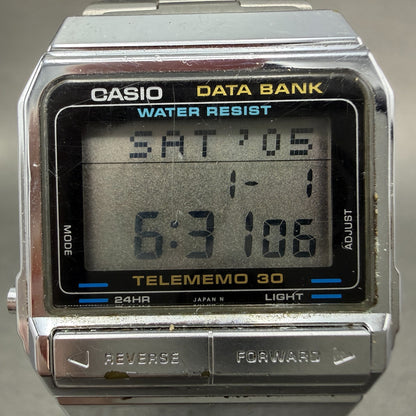 Casio Data Bank DB-300 Watch Men 32mm Digital Silver Tone Alarm Chrono New Batt1