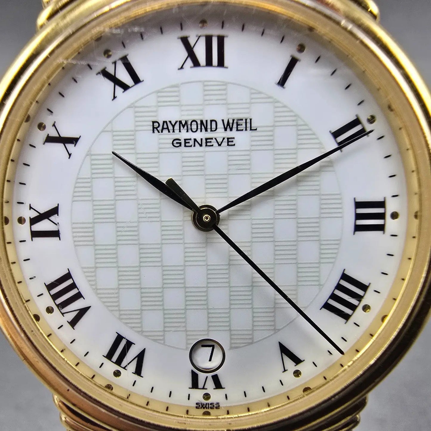 Raymond Weil Watch Men 32mm White Dial Gold Tone Date Round 5531 New Battery1