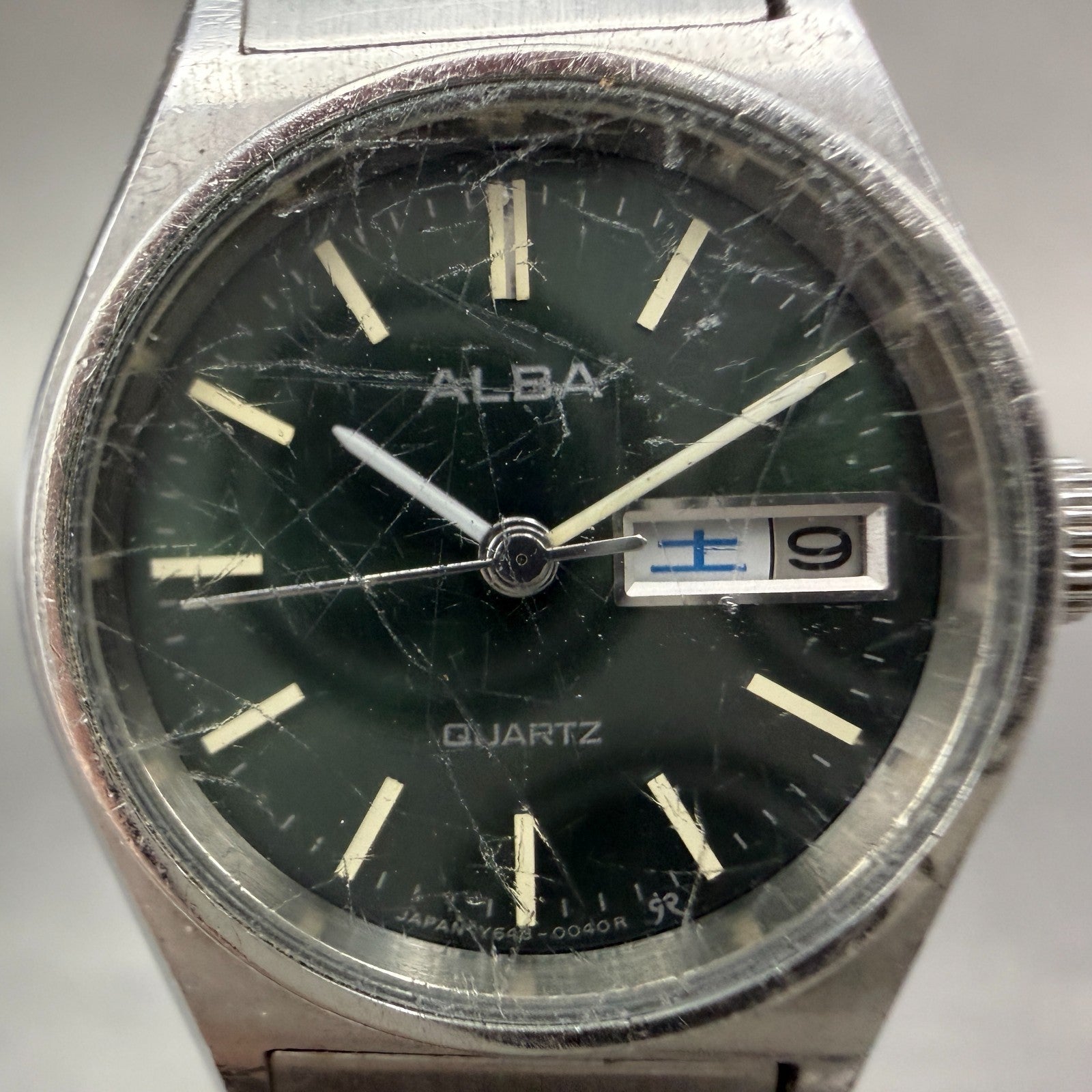 Seiko Alba Watch Women 24mm Green Dial Silver Tone Daydate Y643-0040 New Battery1