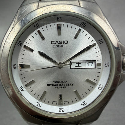 Casio Lineage Titanium Watch Men 38mm Silver Dial Daydate LIN-171J New Battery L1