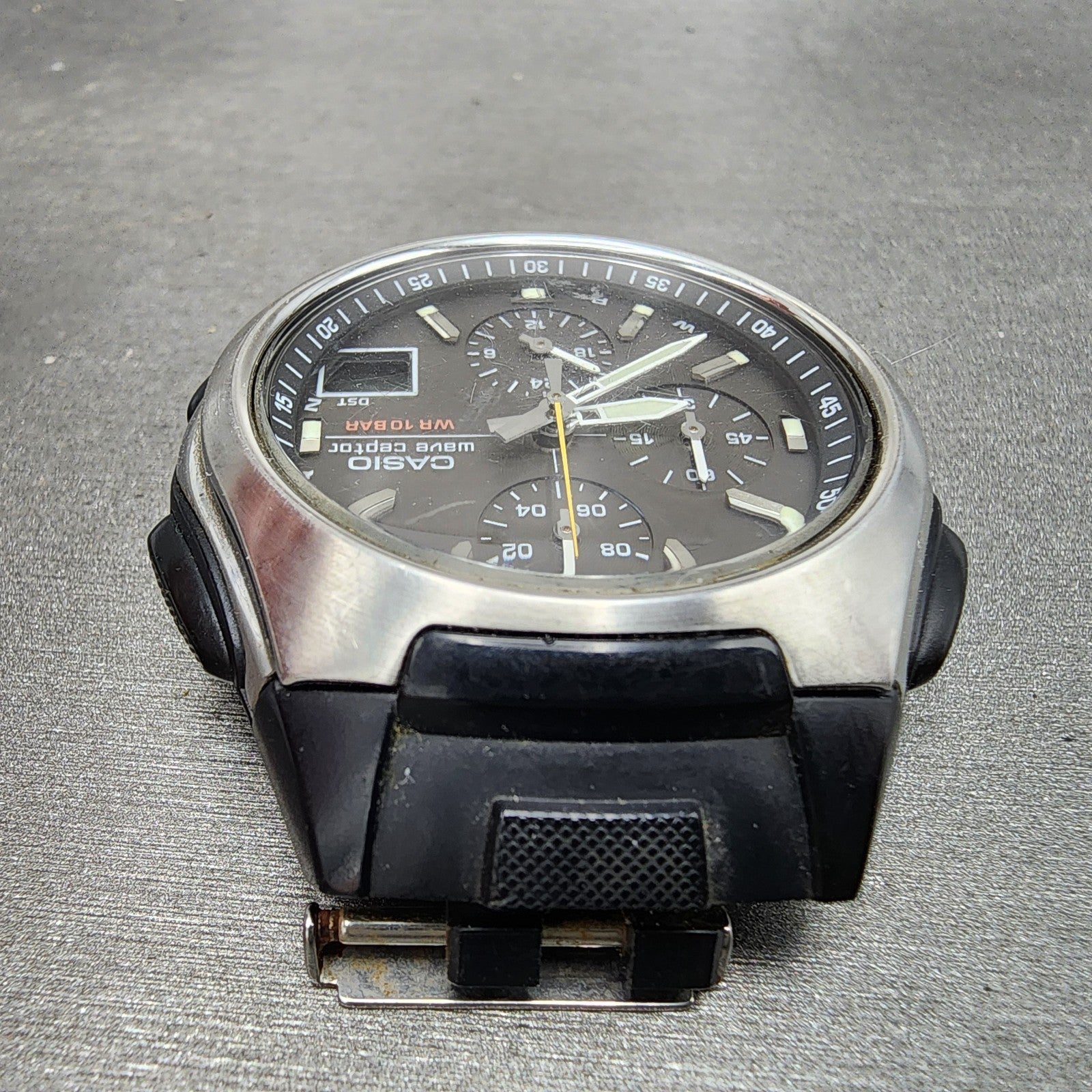 Casio Wave Ceptor Watch Men 43mm Black Dial Black Tone Analog Digital Solar Runs4