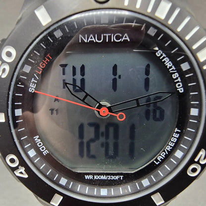 Nautica Dive Watch Men 44mm Black Analog Digital Alarm Chronograph New Battery1