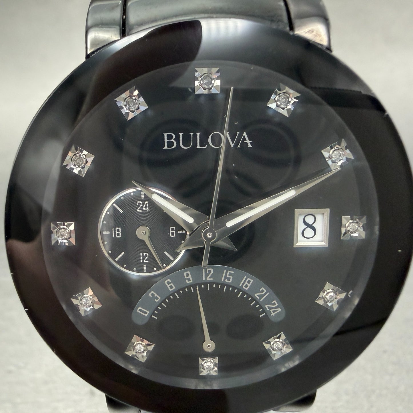 Bulova Watch Men 40mm Black Dial Black Tone Date Round 98D109 New Battery1