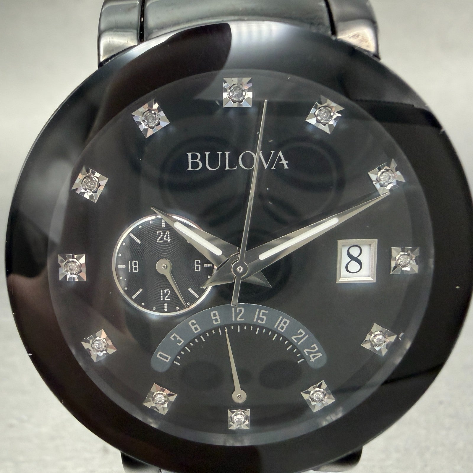 Bulova Watch Men 40mm Black Dial Black Tone Date Round 98D109 New Battery1