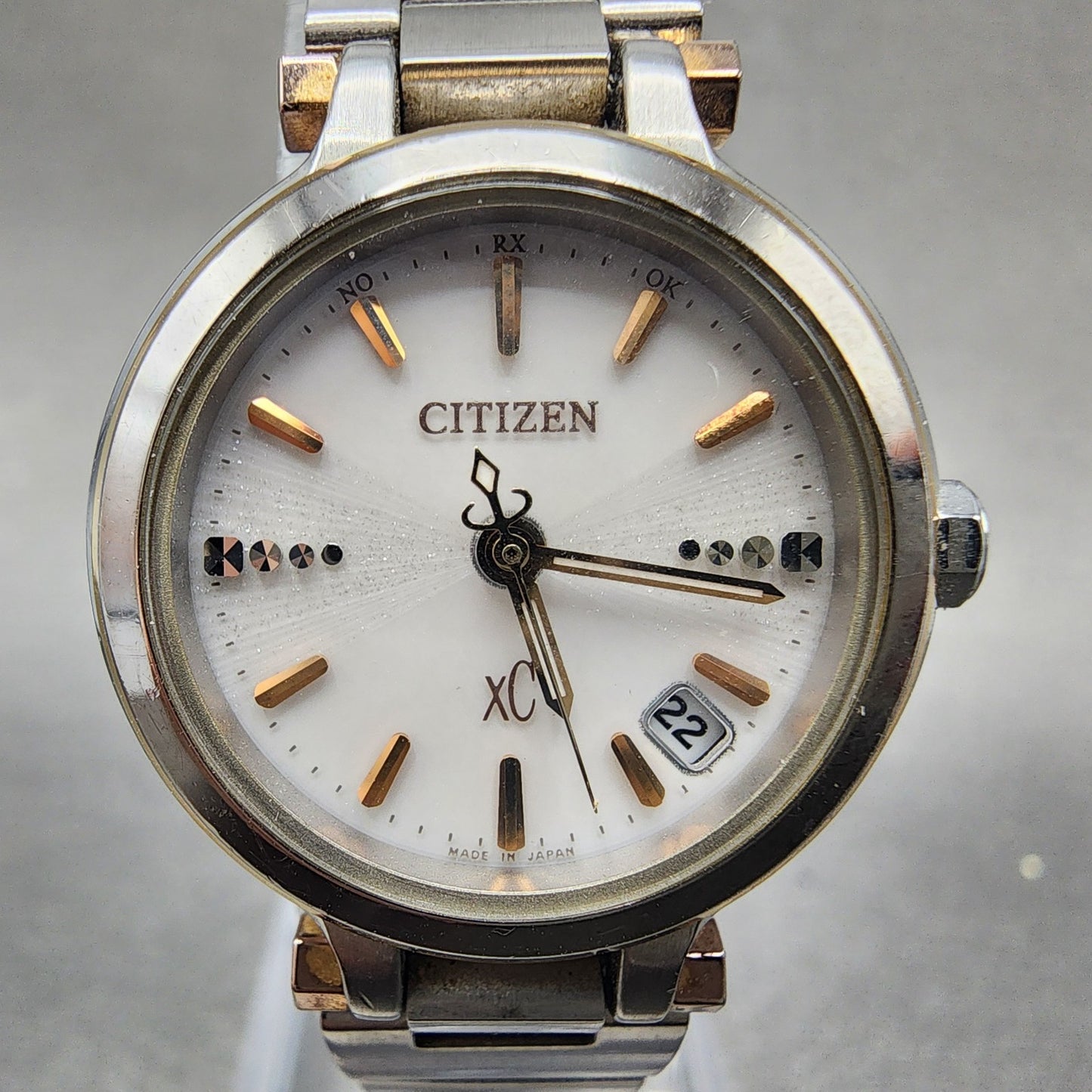 Citizen EcoDrive XC Watch Women 25mm White Dial Steel Date Round Atomic Works2