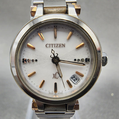 Citizen EcoDrive XC Watch Women 25mm White Dial Steel Date Round Atomic Works2
