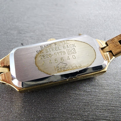 Seiko Watch Women 12mm Champagne Dial Gold Tone Rectangle 2E205179 New Battery9