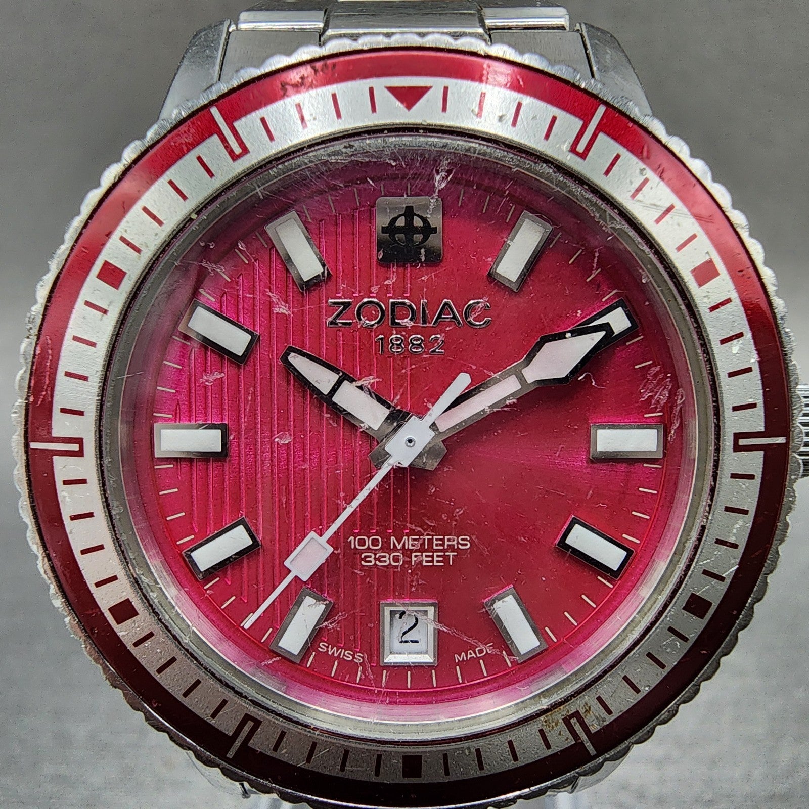 Zodiac Sea Wolf Watch Women 37mm Pink Dial Silver Tone Date Round New Battery1