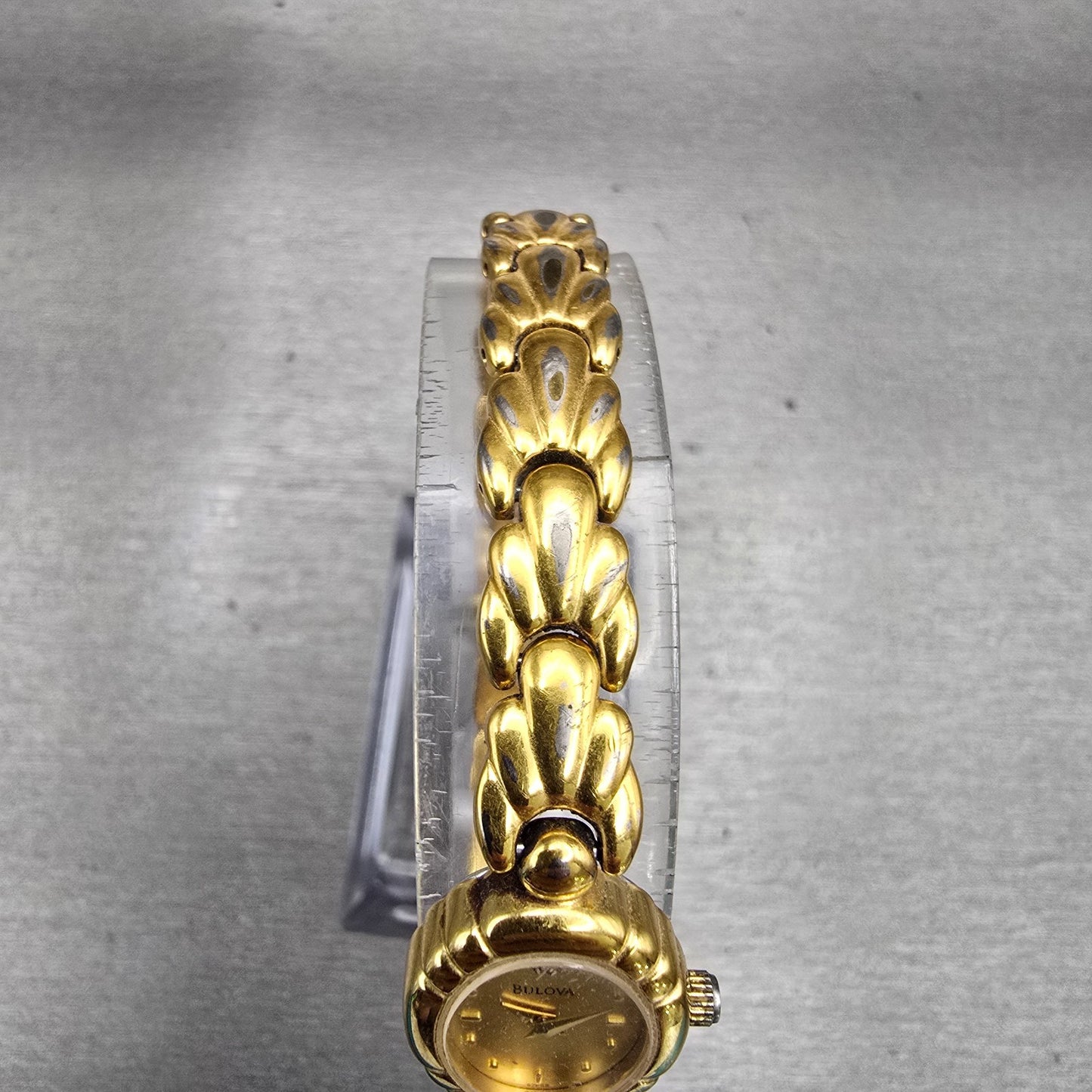Bulova Watch Women 16mm Gold Dial Gold Tone Oval Diamond Accent New Battery VTG4