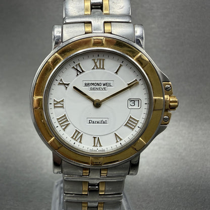 Raymond Weil Parsifal Watch Men 35mm White Dial Two Tone Date Round New Bat 95300