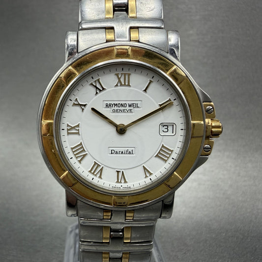 Raymond Weil Parsifal Watch Men 35mm White Dial Two Tone Date Round New Bat 95300