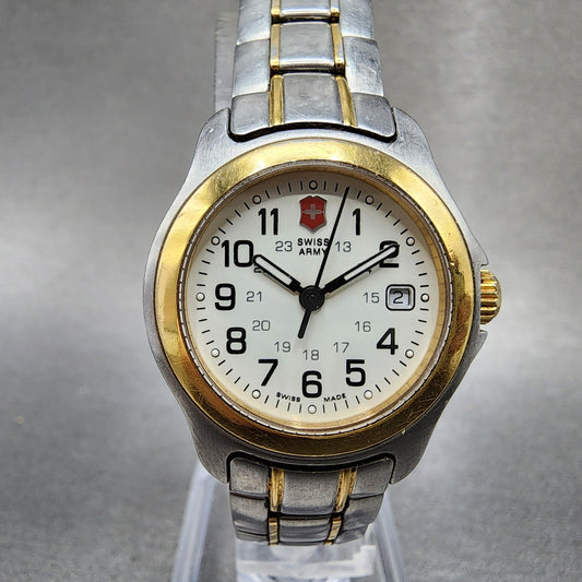 Victorinox Swiss Army Officer Watch Women 26mm White Dial Steel Date New Battery0