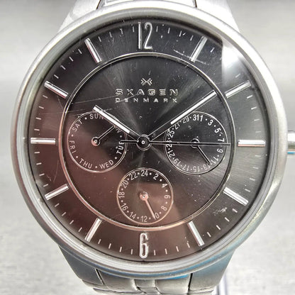 Skagen Denmark Watch Men 38mm Gray Dial Silver Tone Daydate 331XLSXM New Battery1
