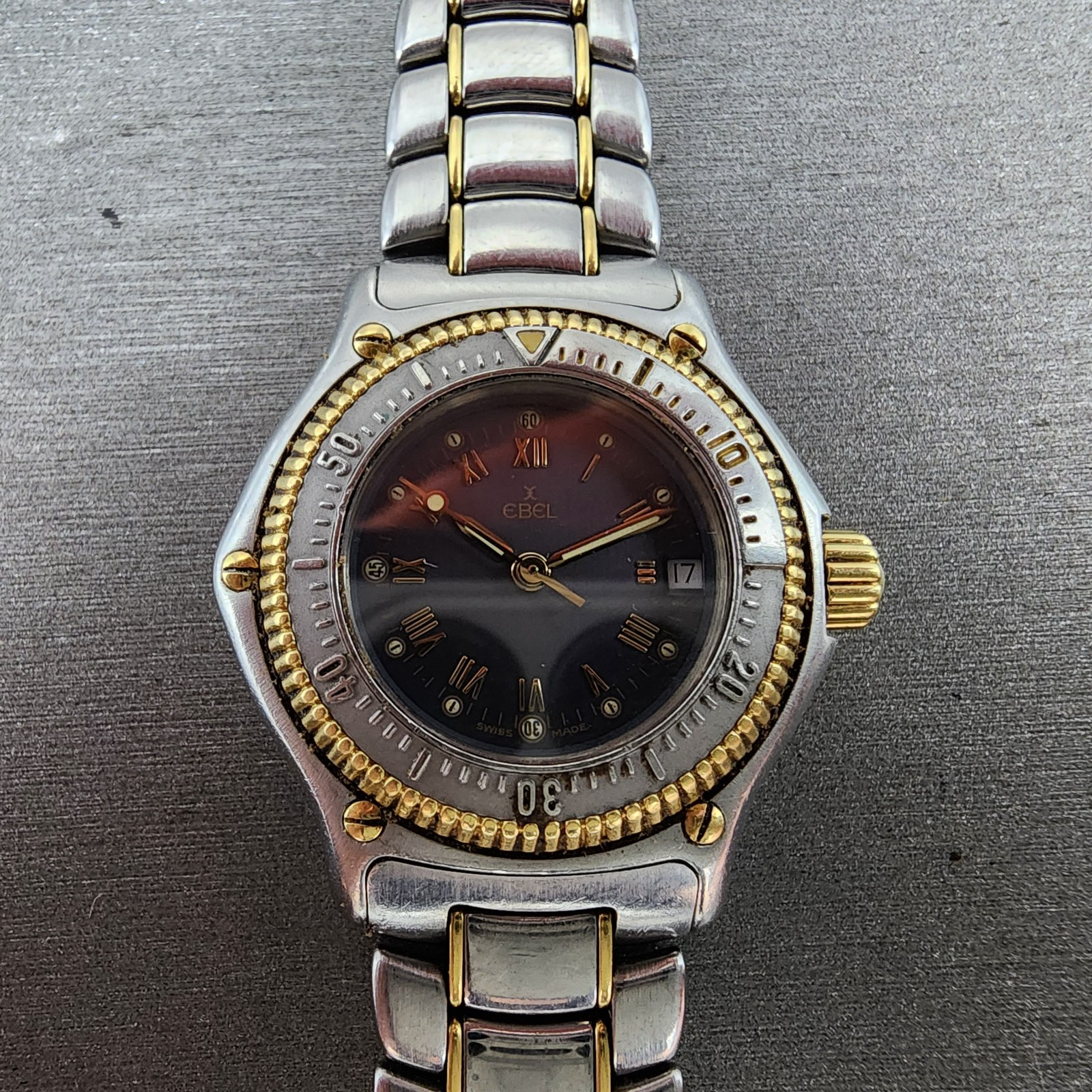Ebel Discovery Dive Watch Women 29mm Gray Dial Two Tone Date READ!! New Battery1