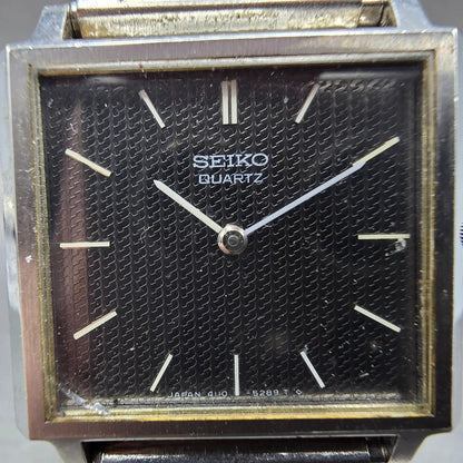 Seiko Watch Men 28mm Black Dial Silver Tone Rectangle 4110-5249 PARTS Vintage2