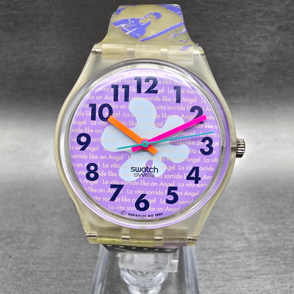 Swatch Rave Watch Women 34mm Purple Dial Clear Case Round GK134 New Battery1