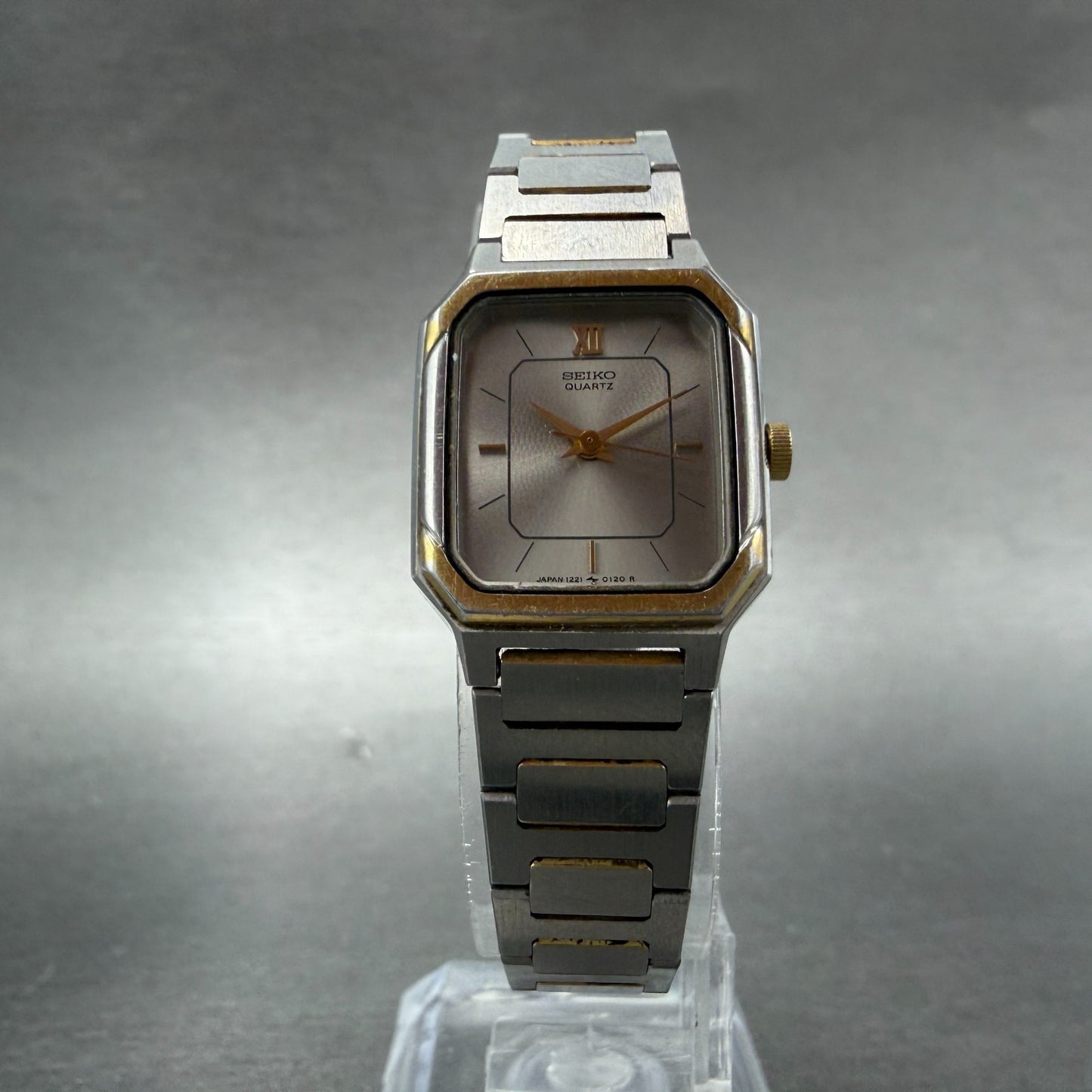 Seiko Tank Watch Women 20mm Silver Dial Two Tone Rectangle 1221-5060 New Battery5