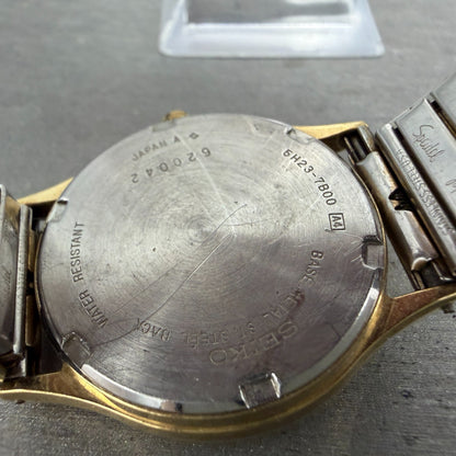 Seiko SQ watch Men 33mm Champagne Dial Gold Tone Daydate 5H23-7B00 New Battery9