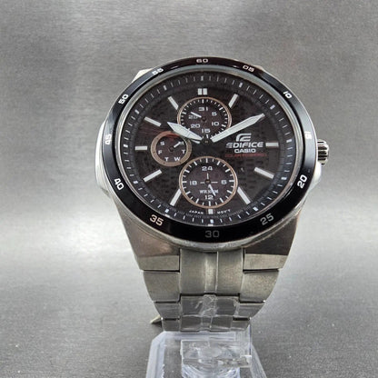Casio Edifice Solar Watch Men 44mm Black Dial Silver Tone Daydate EF-340 Runs5