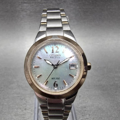 Citizen Eco-Drive Watch Women 26mm MOP Dial Two Tone Date E011-S070082 Works KKJ0
