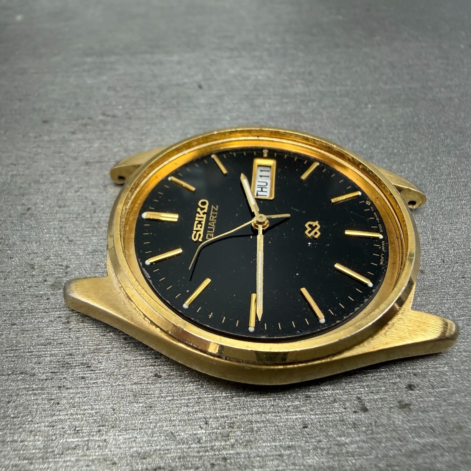 Seiko SQ Watch Men 35mm Black Dial Gold Tone Daydate Round 7N43-8119 PARTS8