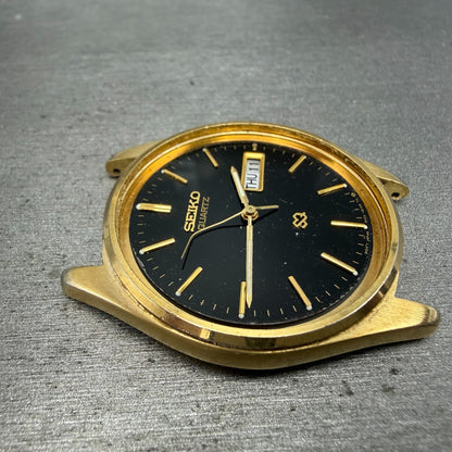 Seiko SQ Watch Men 35mm Black Dial Gold Tone Daydate Round 7N43-8119 PARTS8