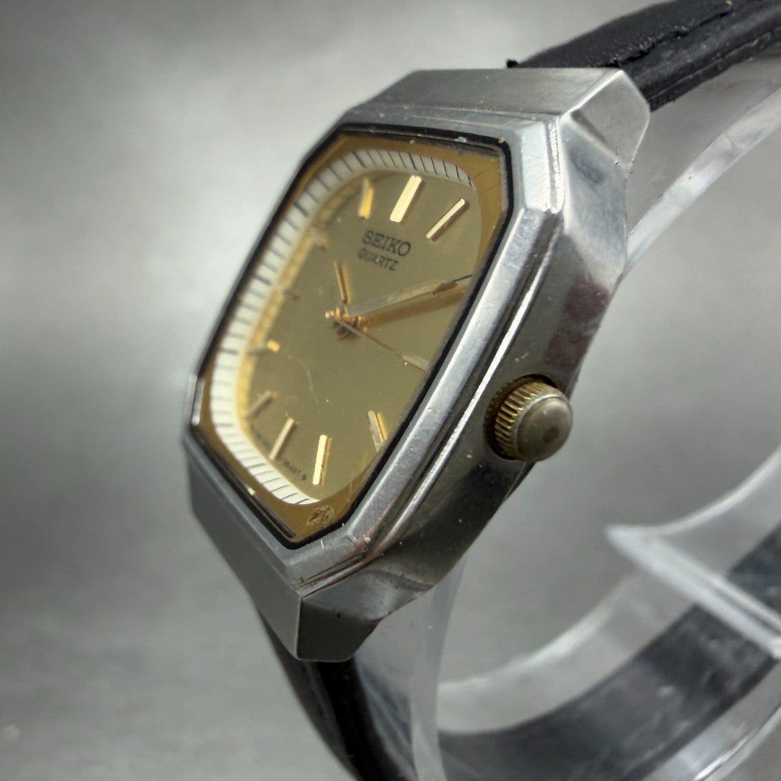 Seiko Watch Women 23mm Champagne Dial Silver Tone Octagon 3421-527A New Battery2