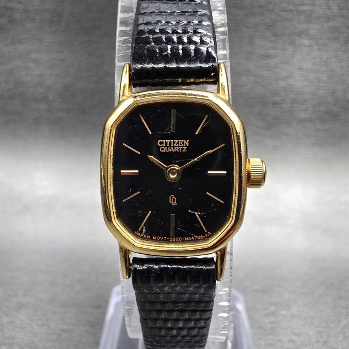 Citizen CQ Watch Women 17mm Black Dial Gold Tone Oval 5920-S49810 New Battery KA0