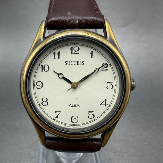 Seiko Alba Success Watch Men 30mm White Dial Gold Tone Round V701-6E20 NewBat0