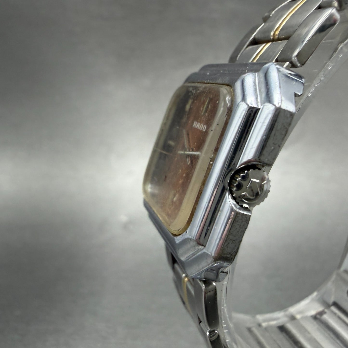 Rado Watch Women 26mm Orange Dial Silver Tone Octagon Manual Wind Runs VTG2