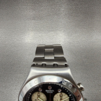 Swatch Irony Chrono Wisdom Watch Men 40mm Black Dial Steel Date Round New Batt4