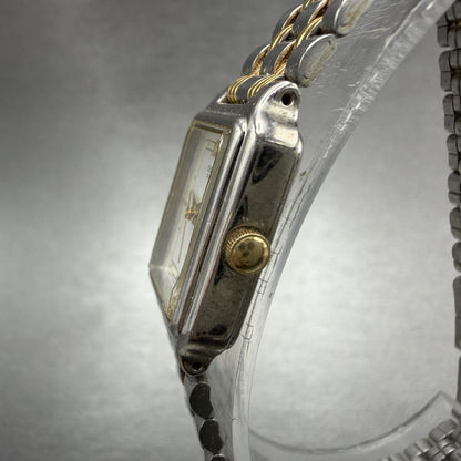 Seiko Tank Watch Women 18mm White Dial Two Tone Rectangle V401-5129 New BatteryL2