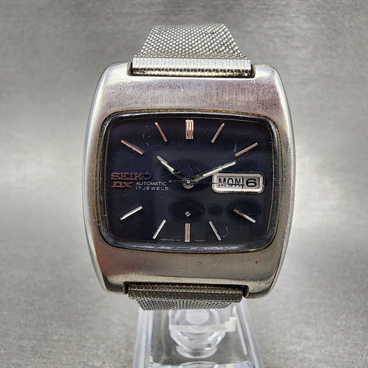 Seiko DX Watch Men 35mm Blue Dial Silver Tone Daydate Rectangle 61065419 Runs0