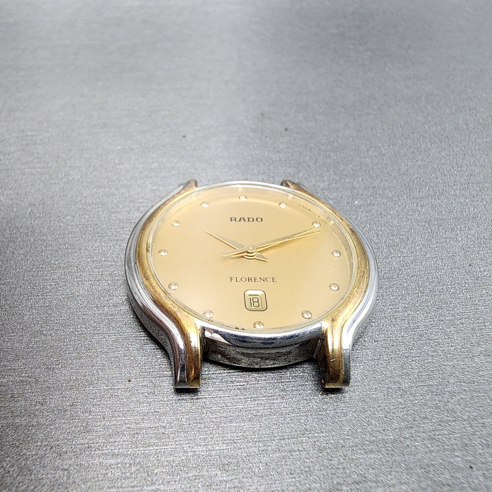 Rado Florence Watch Men 32mm Gold Dial Two Tone Date Round 129.3644.4 New Batt2