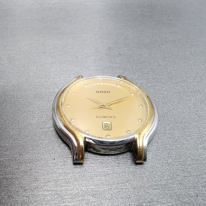 Rado Florence Watch Men 32mm Gold Dial Two Tone Date Round 129.3644.4 New Batt2