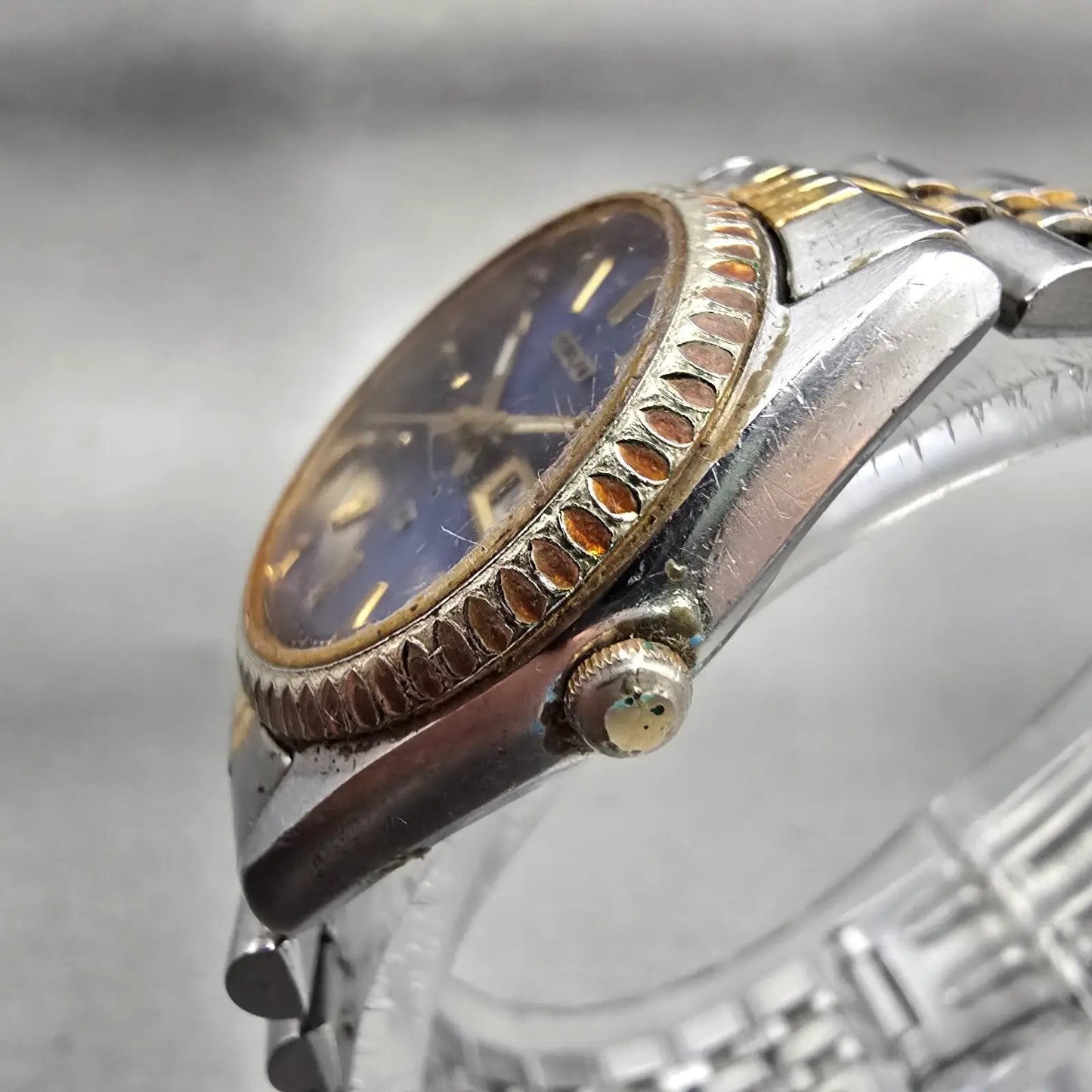 Seiko SQ Watch Women 25mm Blue Dial Two Tone Daydate Round 3Y03-0169 New Battery2