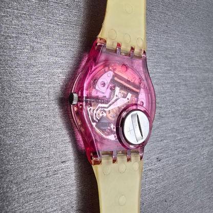 Swatch Summer Day Watch Women 25mm Silver Dial Pink Case LV106 New Battery11
