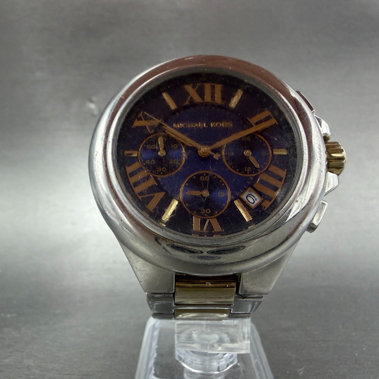 Michael Kors Camile Chrono Watch Women 43mm Blue Dial Two Tone Date MK-5758 ABC5