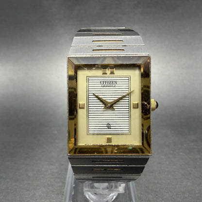 Citizen CQ Tank Watch Men 23mm Champagne Dial Two Tone Rectangle New battery0