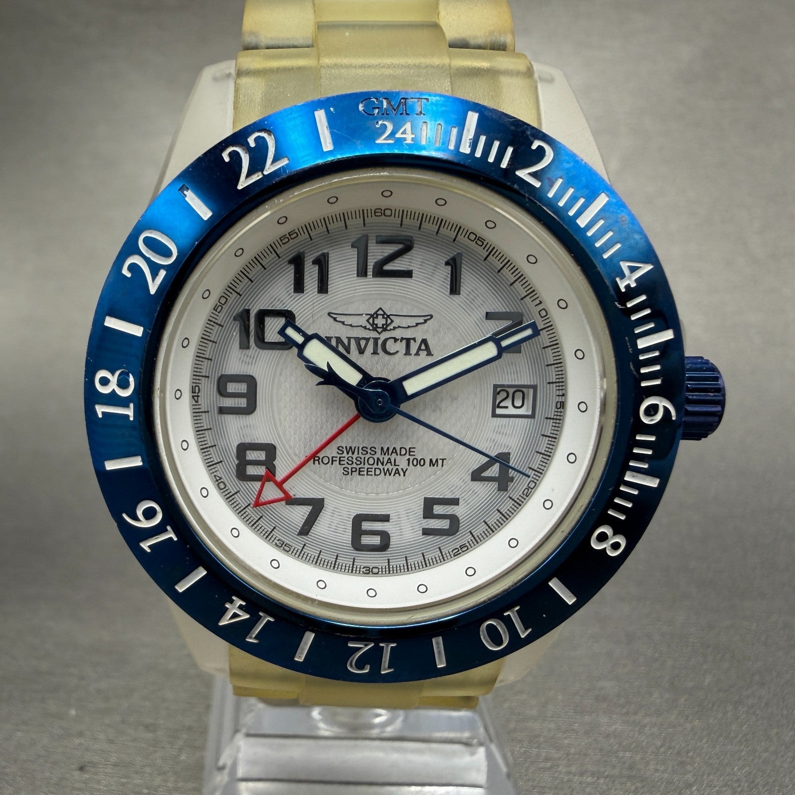 Invicta Speedway GMT Watch Men 44mm White Dial Clear Case Case Date 3565 New bat0