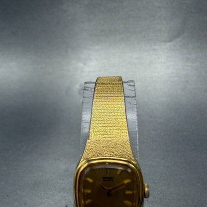 Seiko Watch Women 16mm Champagne Dial Gold Tone Square 2C20-5770 New Battery F44